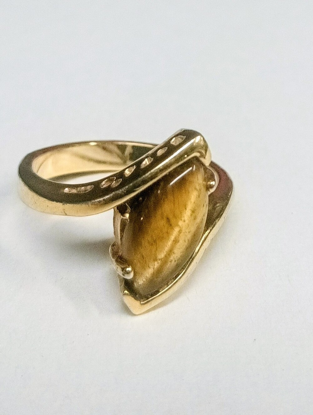 Vintage SETA 14K Gold Plated Tiger's Eye Cocktail Ring Size 9 Excellent